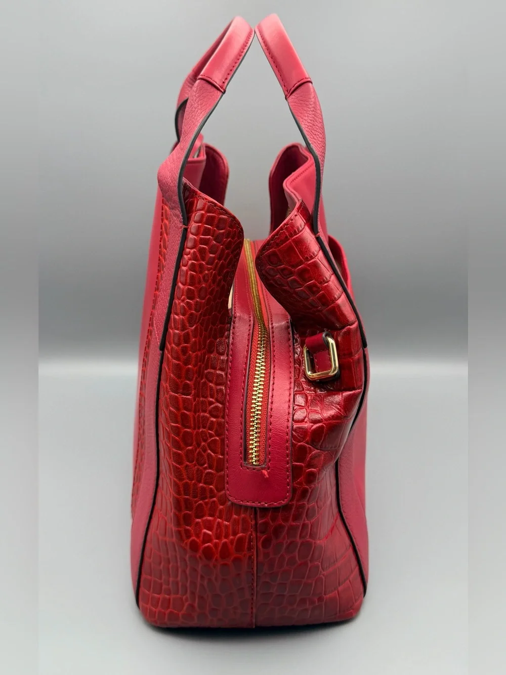 Red Leather Radley London Baylis Road Zip Around Grab Handbag Crossbody EUC